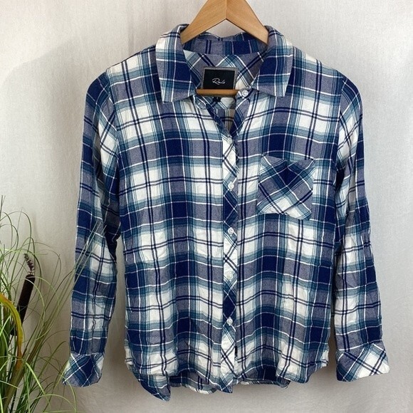 Rails Blue & White Long Sleeve Button Up Plaid Gingham Blouse Top S - Picture 1 of 5